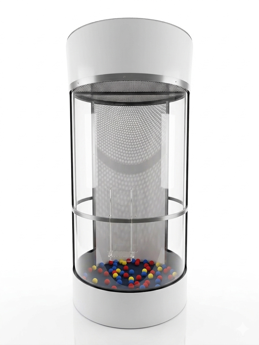 Cabine Twister com cúpula transparente e bolinhas coloridas